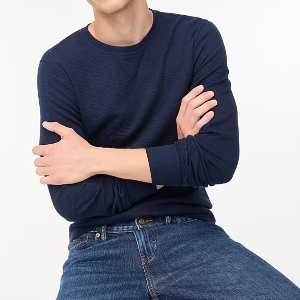 J Crew Factory Waffle crewneck‎ pullover in Navy size Large NWT BR818